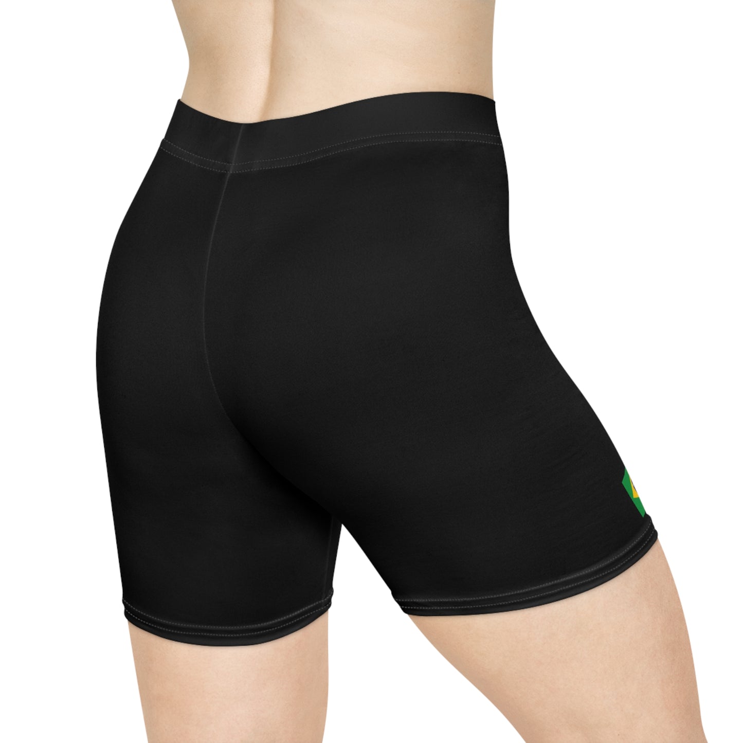 Black Women's Biker Shorts with Brazilian Flag Patch | Stylish Activewear for Sports & Casual Wear